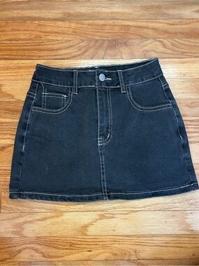 Classic Black Denim Mini Skirt with Special Back Pockets